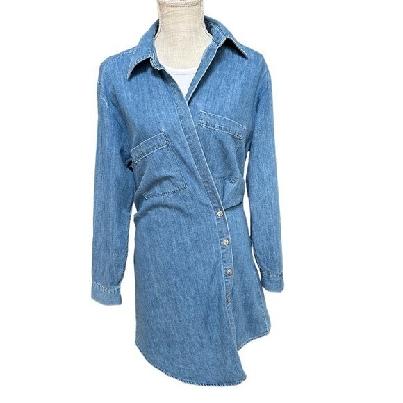 Zara Dress Womens Size Small The Erin Denim Wrap Asymmetric Dress NWT - Picture 1 of 16